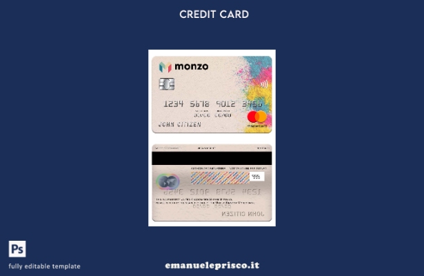 modello di carta mastercard della banca Monzo del Regno Unito in stile verificat